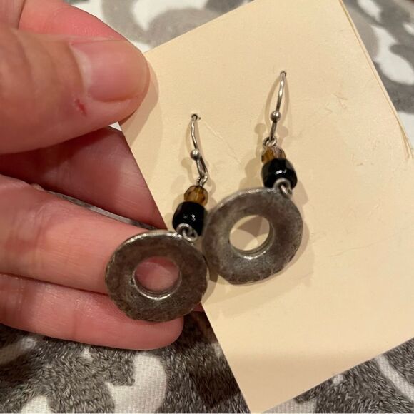 Silver‎ Tone Hammered Metal Beaded Drop Earrings - Picture 4 of 5